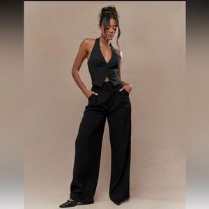 Missguided Pleated Wide Leg Dress Work Pants Size Medium Black